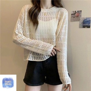 Áo Lưới Lỗ Dệt Kim Tay Dài Cổ Tròn, Áo len Cardigan Phối Lưới Xu Hướng Dễ Thương Trendy Thời Trang Nữ | Thảo Chi