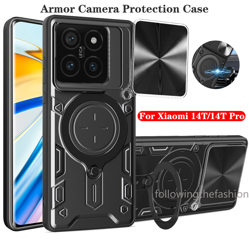 Vỏ Cho Xiaomi 14T Pro 5G Xiaomi14T 14 T 14Tpro 2024 Vỏ Điện Thoại Giáp Xe Từ Tính Có Giá Đỡ Nhẫn Có Bảo Vệ Ống Kính Máy Ảnh Ốp Lưng Chống Sốc Thời Trang