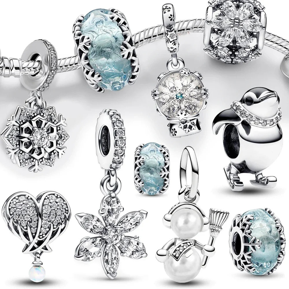 Winter Series Snowflake Penguin Charming Blue Murano Beads Silver Micro Glass Bead925Girl's Sexy Chr