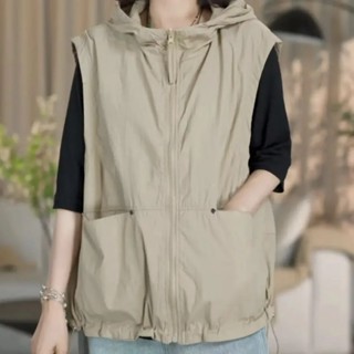 Áo Vest Có Mũ Trùm Đầu Nữ Zip-up Thời Trang Thể Thao Áo Khoác Ngoài Thường Ngày Phù Hợp Với Không Tay Đơn Giản Rời Áo Vest