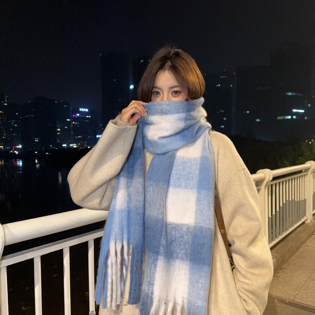 Mùa thu đông cặp đôi khăn quàng cổ thời trang cao cấp đa năng dày ấm áp kẻ sọc lớn lưới nổi tiếng kh