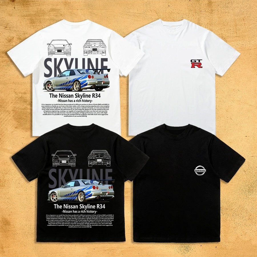 Áo thun Skyline Tee Nissan Horizon R34 Áo thun Gtr Jdm (Tay ngắn)