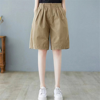 Quần sooc 100% cotton mùa hè cho nữ mặc bên ngoài cạp cao che đùi thon gọn dễ phối quần ống rộng năm điểm rộng rãi phối với tôi chú ý chồn XSLD