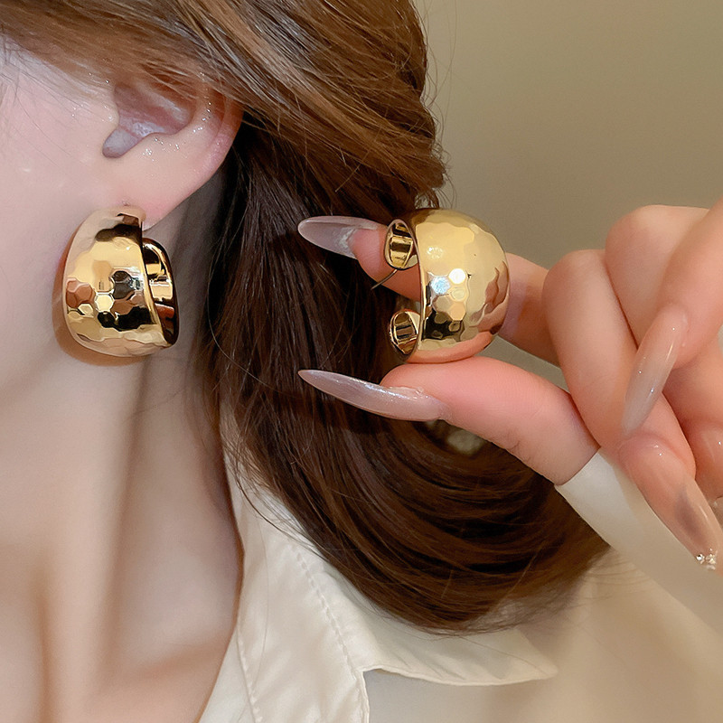 Bông tai hình chữ C rộng vành kim cương xuyên biên giới mới thiết kế đơn giản bông tai thích hợp bông tai cao cấp dành cho nữ không gây dị ứng