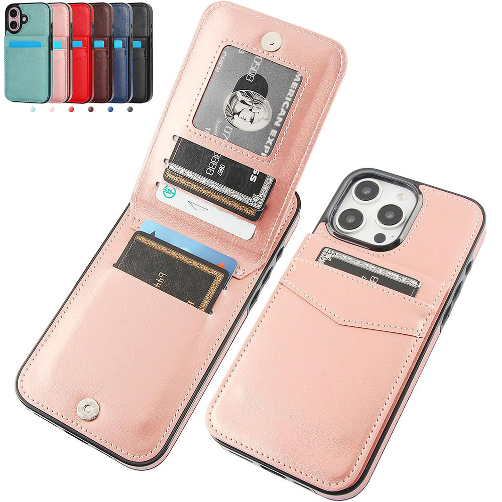 Dành cho iPhone 16 Pro Max Ví đựng thẻ, Vỏ điện thoại chống sốc có chân đế bằng da lật cho iPhone 16