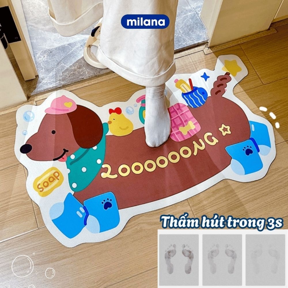 Thảm Thấm Hút, Lau Chân Nhà Tắm Hình Cún Dễ Thương Milanahome Chất Liệu Napas Nhanh Khô, Thảm Chùi C