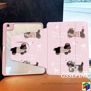 Ốp lưng ipad xoay 60 độ Air5 / 6 Air7-M3 / iPad11-A16 2025 mini6 / 7 8.3 Acrylic Pro 2022 / 2024-M4 11 / gen10 2022 Ba Dachshunds màu hồng Vỏ chống rơi có khe cắm bút