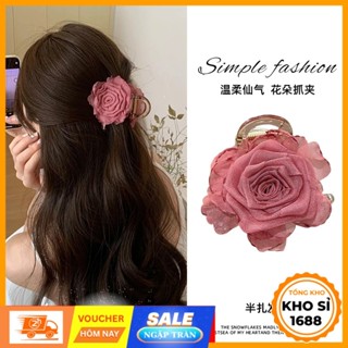 Kẹp tóc hoa hồng phong cách Hàn Quốc cao cấp, băng đô kẹp tóc cá mập, kẹp hoa nữ tính ngọt ngào cho nữ E2178