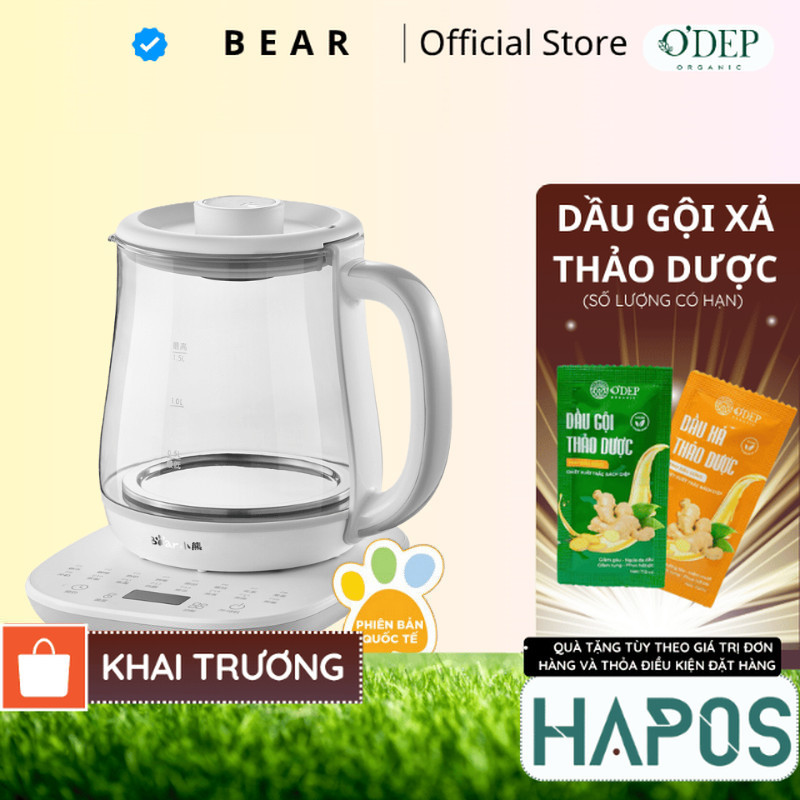 Ấm siêu tốc Bear 1.5 Lít 800W pha trà đa năng Chính hãng, giữ ấm 12 giờ YSH-D15V7 - HAPOS HOF