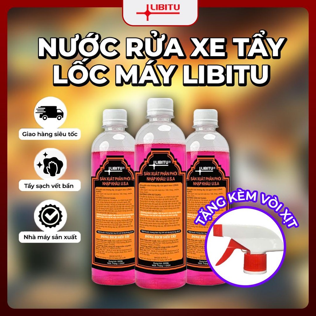 ( Chính Hãng) Dung Dịch Tẩy Lốc Máy LIBITU 500ml, Tẩy Lốc Máy Ố Vàng Cho Nhiều Loại Máy Móc, Tặng Kèm Vòi Xịt