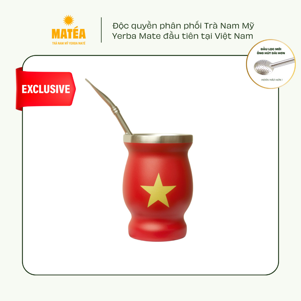 [HCM]Cốc giữ nhiệt Gourd Cờ Việt Nam pha trà Yerba Mate Nam Mỹ truyền thống nhập khẩu kèm ống hút Bo