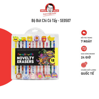 Bộ 12 bút chì có đầu tẩy uncle bills cao cấp ngộ nghĩnh dễ dàng sử dụng tiện lợi - se0507
