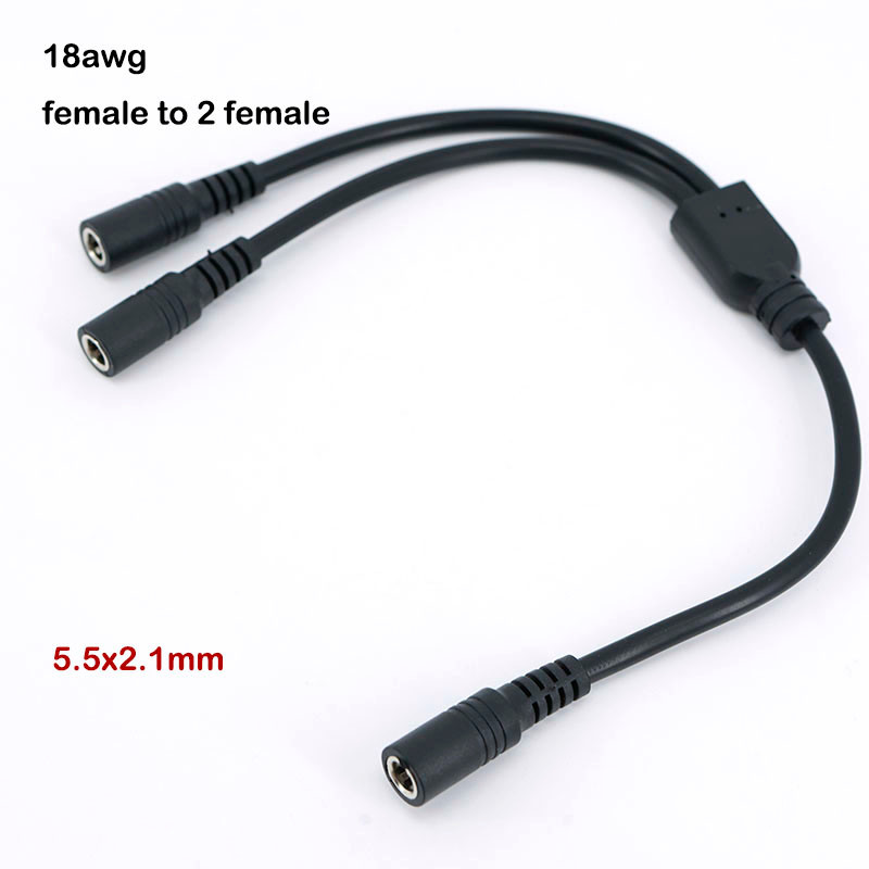 30CM 18awg Cáp chia DC nữ 3 chiều 1 nữ đến 2 nữ 2 chiều 5.5 * 2.1mm Đầu nối nguồn DC Dây nối dài VND