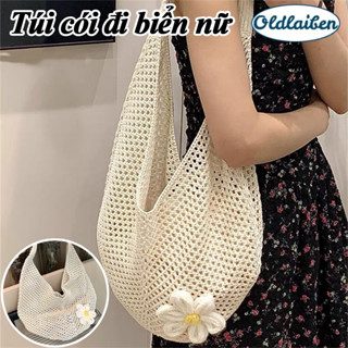  Túi Cói đi Biển Nữ Túi Tote Dệt Kim Rỗng Thoáng Mát Phong Cách Hàn Chống Nước 