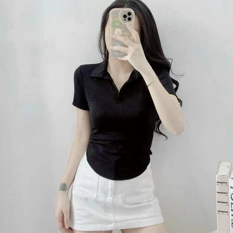 A88 Áo thun nữ tay ngắn Croptop Cổ Bẻ , Áo Polo Nhiều Màu size dưới 53kg mã a88