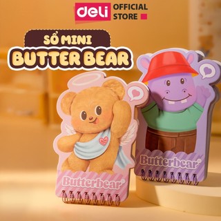  Sổ Lò Xo Mini Butter Bear Deli Gấu Bơ Giấy Kẻ Ngang Chống Lóa Deli - Sổ Tay Ghi Chép Gáy Xoắn Sổ Vở Học Sinh Takenote 
