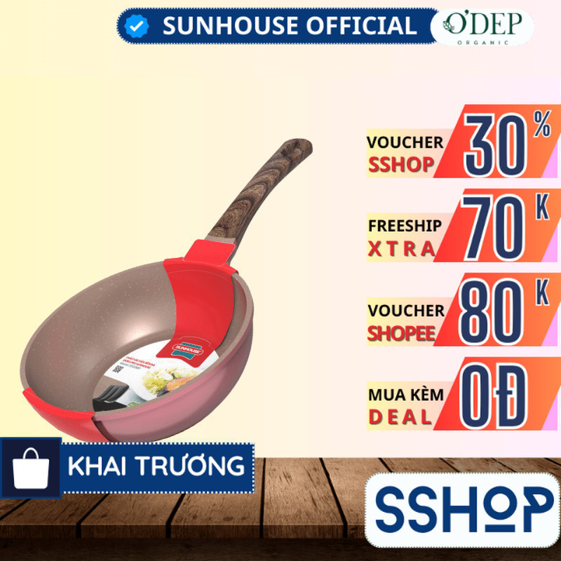 Chảo sâu lòng chống dính siêu bền Sunhouse Chính hãng vân đá đáy từ Dura pro DP24MP (20/24CM) - SSHO