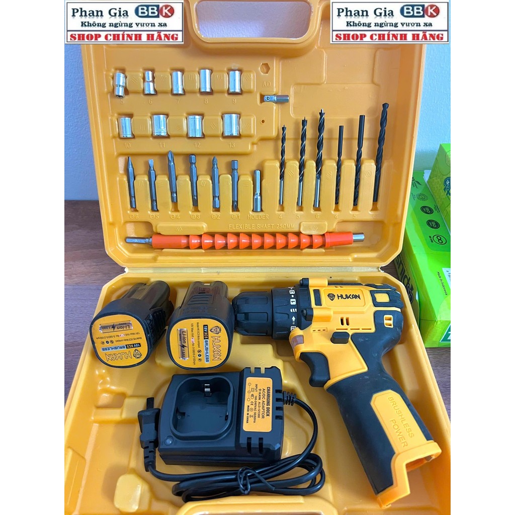 Máy Khoan Dùng Pin 16.8V Hukan HK-XC5 Không Chổi Than Tặng Bộ Phụ Kiện 24 Chi Tiết Phụ Kiện Đi Kèm