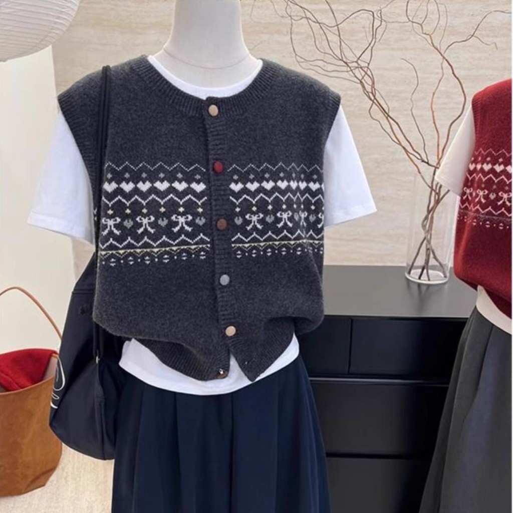 Giảm Giá Hấp Dẫn F & X Áo Vest Retro Jacquard Mùa Xuân 2025 - Thời Trang Nữ Không Tay