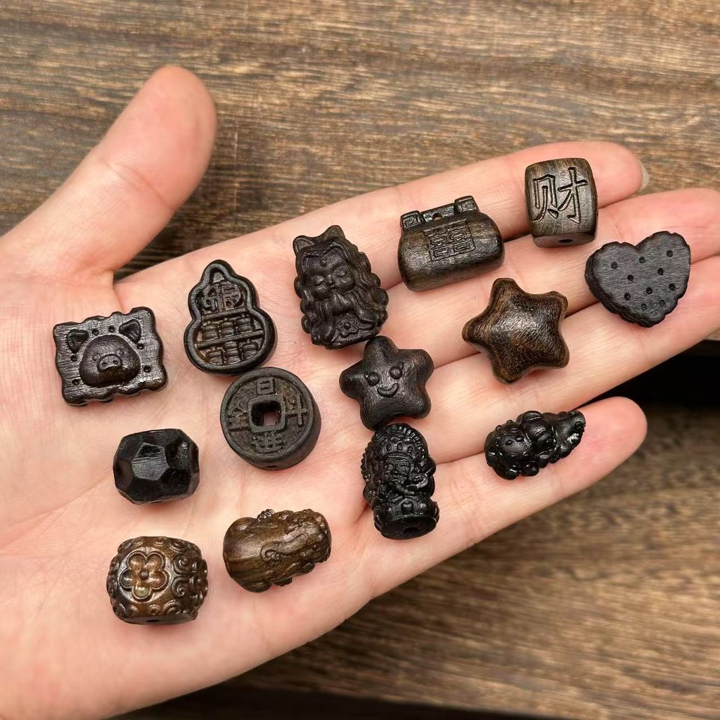 Phụ kiện gỗ khắc hình ngôi sao và pixiu fortune cookie, phù hợp làm dây chuyền và vòng tay