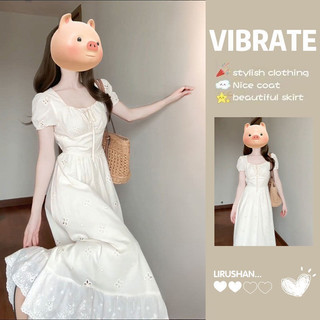 Váy Liền Khoét Lỗ Tay Phồng Cổ Vuông Váy Dài Thiết Kế Thích Hợp Khí Chất Kiểu Pháp Nghỉ Trà Mẫu Mới Nữ