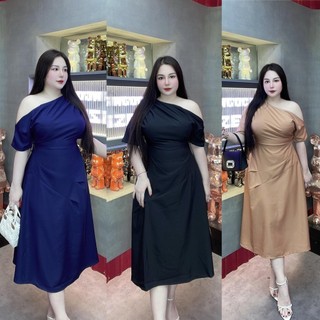 60-90kg đầm lệch vai tiểu thư dáng dài bigsize vương ngọc hân