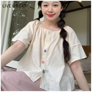 Áo thun nữ LIVE GREAT phong cách Nhật Bản dáng rộng dễ thương cotton đơn giản