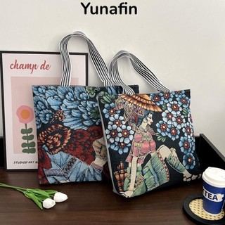 YUNAFIN Túi xách  Retro, Túi đeo vai tranh Canvas hình vuông, Túi xách