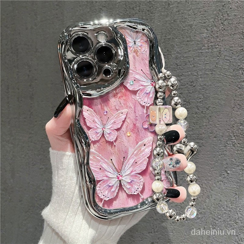 Thích hợp cho iPhone Series Tranh Sơn Dầu Phong Cách Bướm Bao Gồm Tất Cả Vỏ Bảo Vệ Mạ Điện Viền Cong Kem Vỏ Điện Thoại 33PC