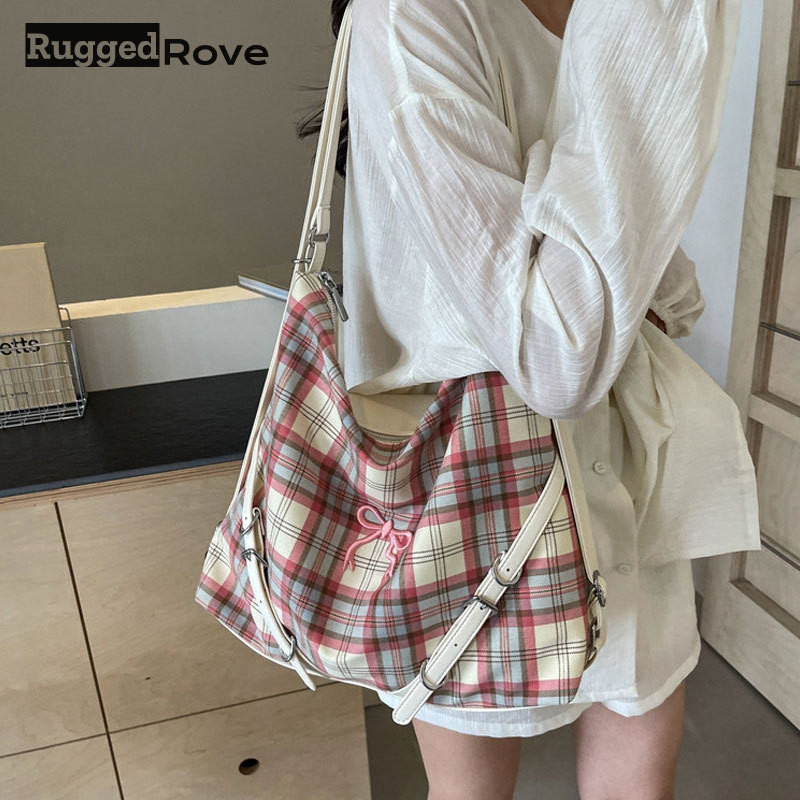 Túi xách nữ Rove chắc chắn phong cách Hàn Quốc giản dị thời trang phổ biến Ba lô kẻ sọc dung tích lớn
