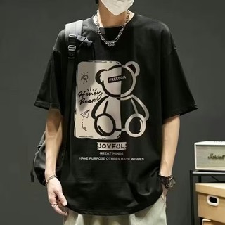 [Quần Áo Nam Baile] Cotton Nguyên Chất Nặng Đường Phố Mỹ Nửa Tay Nam Mùa Hè Rời Họa Tiết In Thường Ngày Phù Hợp Với Đơn Giản Nặng Nửa