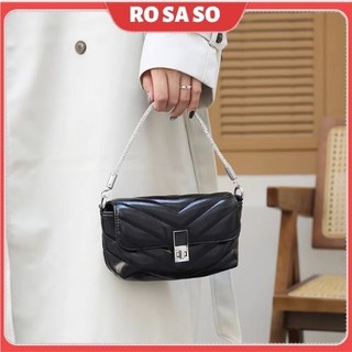 Túi xách nữ đeo chéo cầm tay đi tiệc đi cà phê để vừa điện thoại đi chơi cao cấp thêu V khóa xoay ROSASO TX111