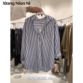 Xiang Nian Ni Mới Tươi Dọc Sọc Dài Tay Áo Sơ Mi Nữ Phù Hợp Với Áo Khoác