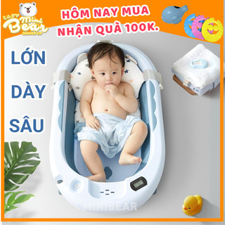 Thau, Chậu MINI BEAR Có Nhiệt Kế Đo Nước tắm gấp gọn tiện lợi, kèm Phao lưới tắm êm ái cho bé