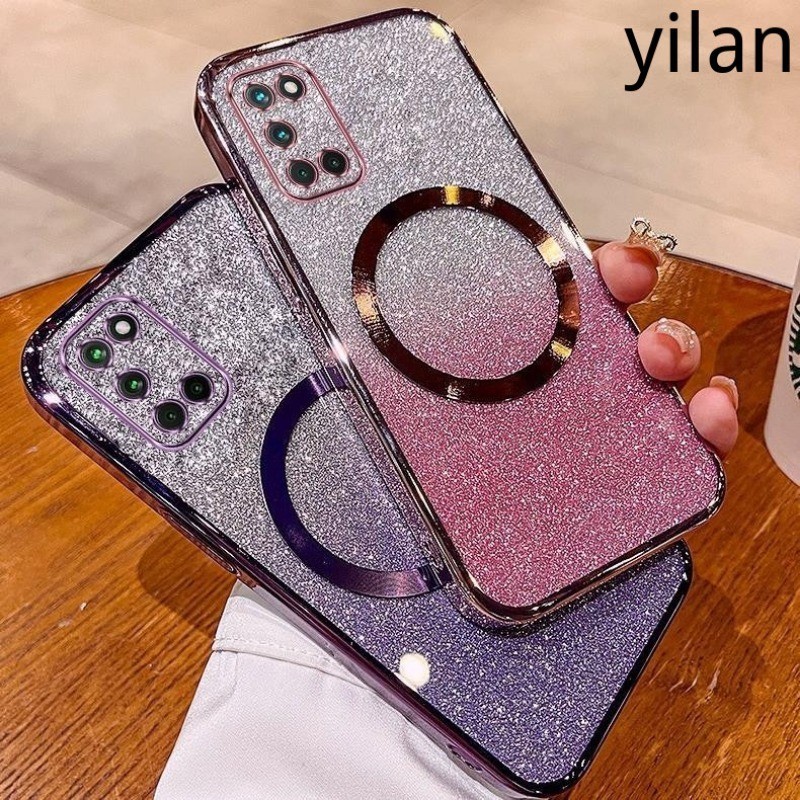 Ốp lưng OPPO A52 A92 Vỏ điện thoại Mạ Flash Sạc không dây từ tính với màng bảo vệ máy ảnh Ốp điện th
