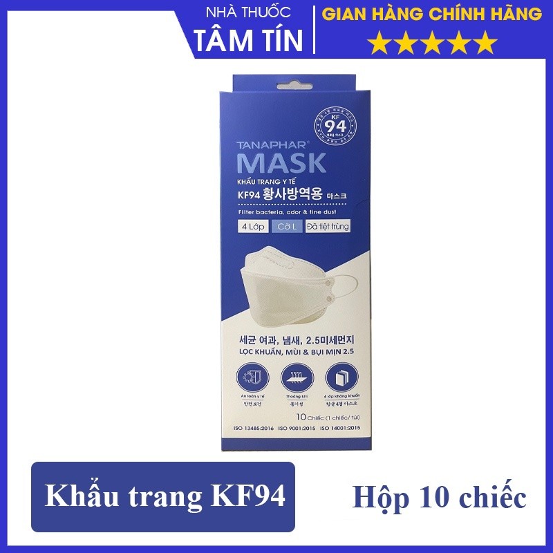 [CHÍNH HÃNG ] Khẩu trang y tế KF94 TANAPHAR Mask hộp 10 chiếc đã tiệt trùng 1 chiếc / túi