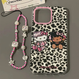 Ins Hoạt Hình Dễ Thương Da Báo In kt Cat Chain Thích Hợp Cho iPhone15promax Ốp Điện Thoại Apple 14 13 12 11 XSmax XR 8plus 7 Vỏ Cứng Phong Cách Mới Vỏ Bảo Vệ Chống Sốc