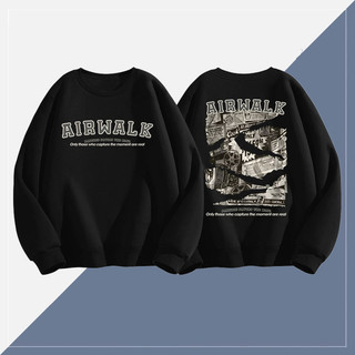  Áo Sweater Unisex AIRWALK Đen Dáng Rộng Phong Cách Streetwear In Hình Vintage Trước Sau Tay Dài Cổ Tròn Phù Hợp Nam Nữ Thời Trang Cá Tính-J000051 20240828 