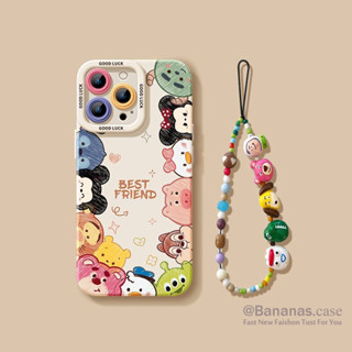 Ốp điện thoại iPhone 15 14 13 12 11 Pro Max X Xr Xs Max 7 8 Plus SE2020 Phim hoạt hình Gấu dâu + Dây buộc Ốp lưng mềm