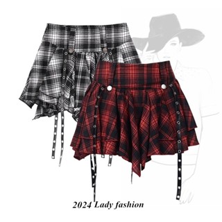  Chân váy bánh bèo KNOW8 HOT GIRL tiểu văn hóbất quy tắc nữ váy phồng kẻ đỏ váy ngắn y2k tự chế màu đen PKDM 