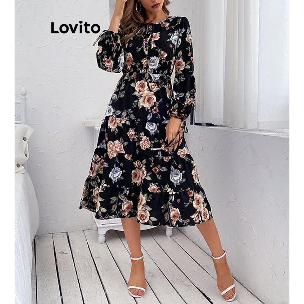 Lovito Đầm ren hoa thanh lịch cho nữ LNL68281