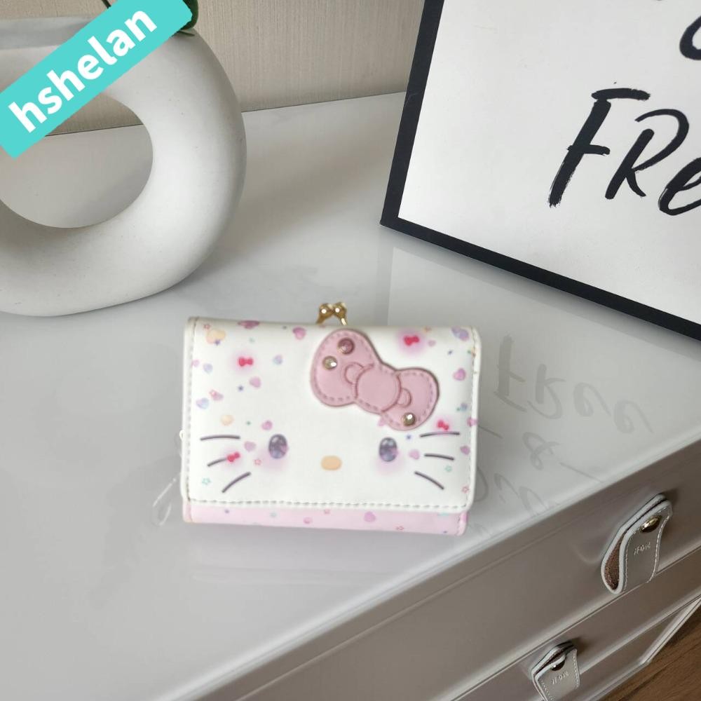 Ví da PU HSHELAN0V, Túi Sanrio Hello Kitty dễ thương Kawaii, Quà tặng sinh nhật Túi đựng thẻ gấp thời trang thông thường