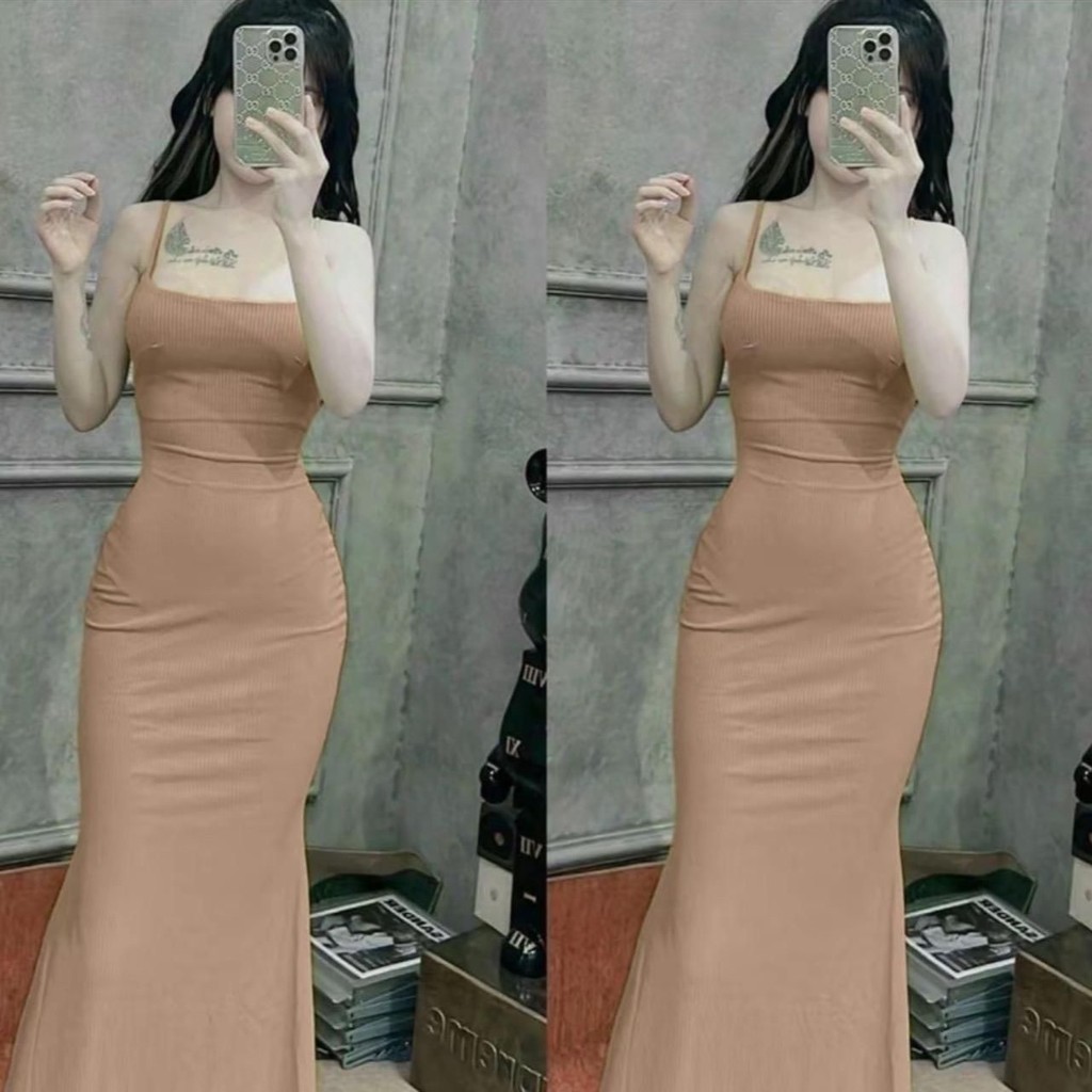 ￼Đầm body 2 dây dáng dài đuôi cá , Váy body nữ vải tăm lạnh Quảng Châu mềm mịn mát tôn dáng sexy mã hh04 | BigBuy360 - bigbuy360.vn