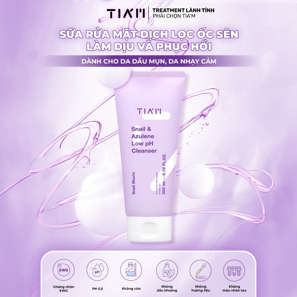 Ảnh 2 của Sữa Rửa Mặt TIA’M Snail and Azulene Low pH Cleanser Dạng Gel, Làm Dịu Cho Da Nhạy Cảm 200ml
