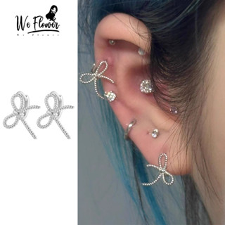 WeFlower Thanh Lịch s925 Bạc Ruy Băng Nơ Xuyên Vòng Bông Tai Cho Nữ Cô Gái Thời Trang Tai Tròn Trang Sức Phụ Kiện