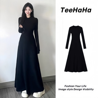  Váy đen Đầm body dáng dài Váy thu đông Váy liền dài tay phong cách Hepburn váy dài kiểu Pháp mẫu mới 2025 Váy ôm eo khí chất 