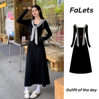 Đầm maxi dáng dài Váy đen dài tay mùa đông Váy liền dài tay phong cách Hàn Quốc cho nữ váy dài màu đen mùa thu Váy chữ