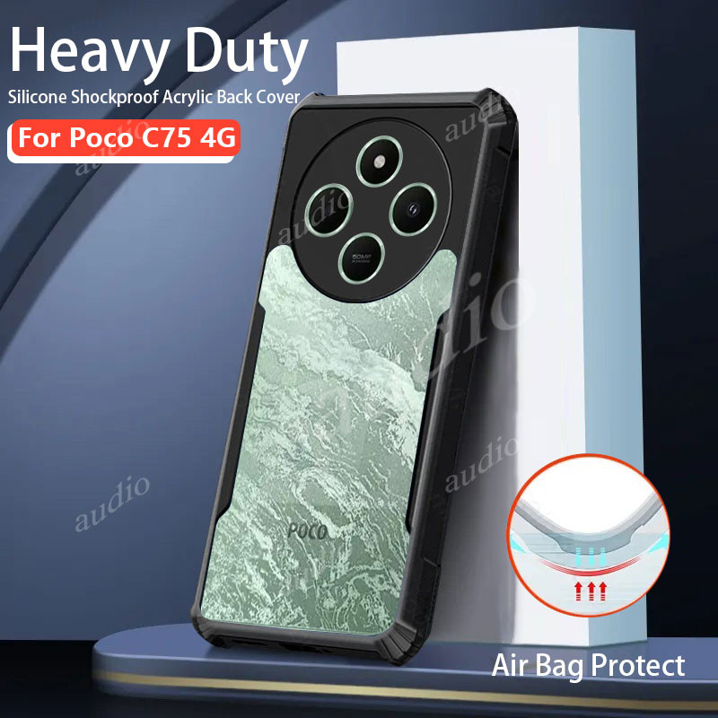 Poco c75 4G 2024 Vỏ giáp trong suốt chống rơi Acrylic Vỏ bảo vệ ống kính máy ảnh chống sốc cho Xiaom