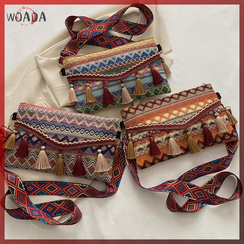 WOADA 1 Phong Cách Dân Tộc Dệt Đeo Ngang Túi sel Eo Túi Retro Vải Đeo Vai Gói Túi Xách VN