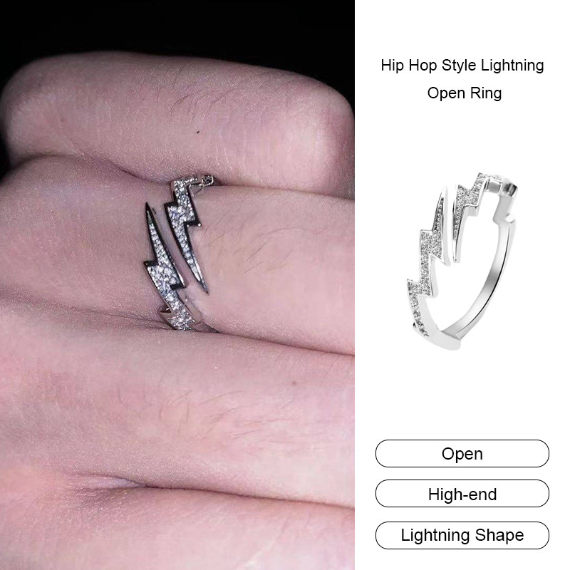 Nhẫn mở Lightning Phong cách Hip Hop Nhẫn thiết kế Niche Nhẫn cặp đôi hợp thời trang